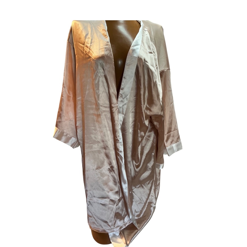 Escalier Satin Robe Champagne Pink White Trim Kimono Sleepwear Loungewear L/XL